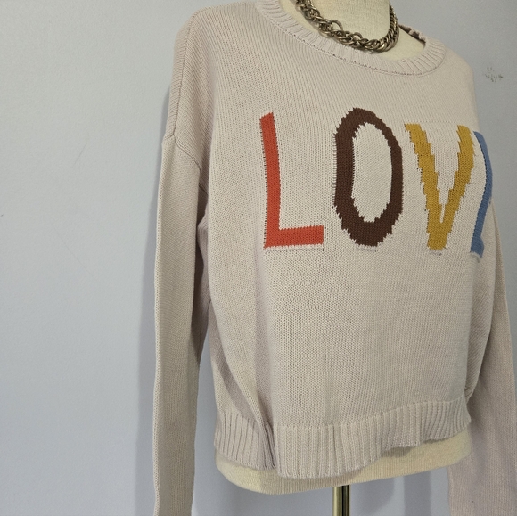 Z Supply Cream LOVE Graphic Sweater. Size Medium - Picture 3 of 9